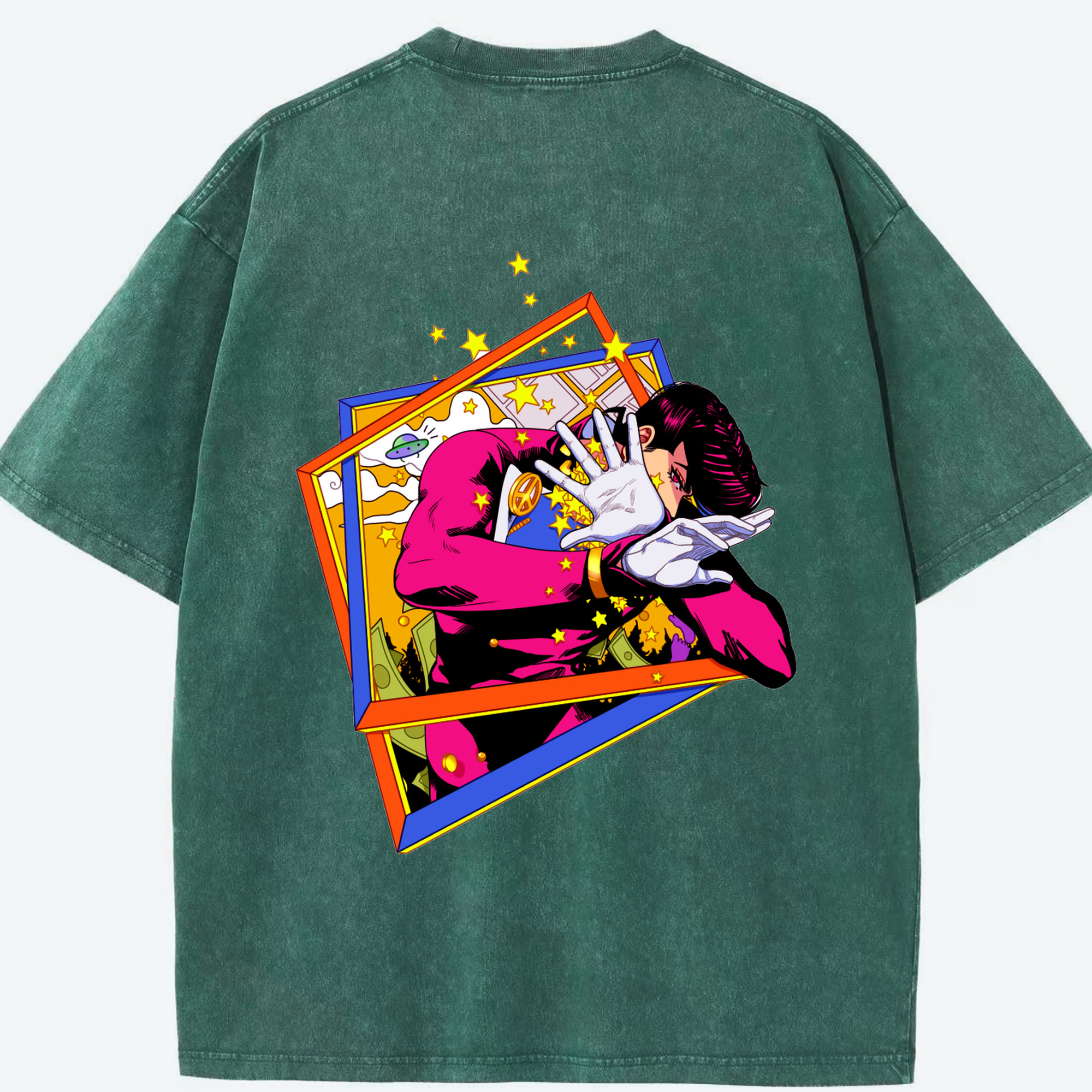 （画像用） ジョジョの奇妙な冒険 ひがしかた じょうすけ JoJo's Bizarre Adventure Higashikata Josuke 綿100% ヴィンテージ風 半袖Tシャツ（背面プリント）